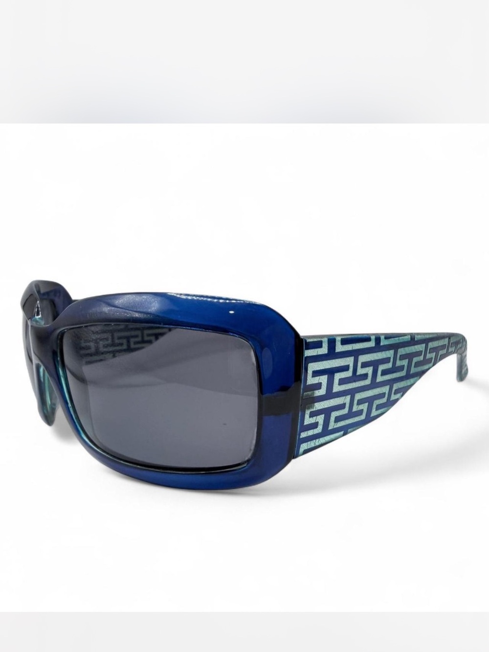 Vintage Y2K Blue Geometric Oversized Sunglasses Designer Inspired - Picture 3 of 7